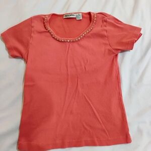 Allyson Whitmore Coral Beaded Neck Blouse